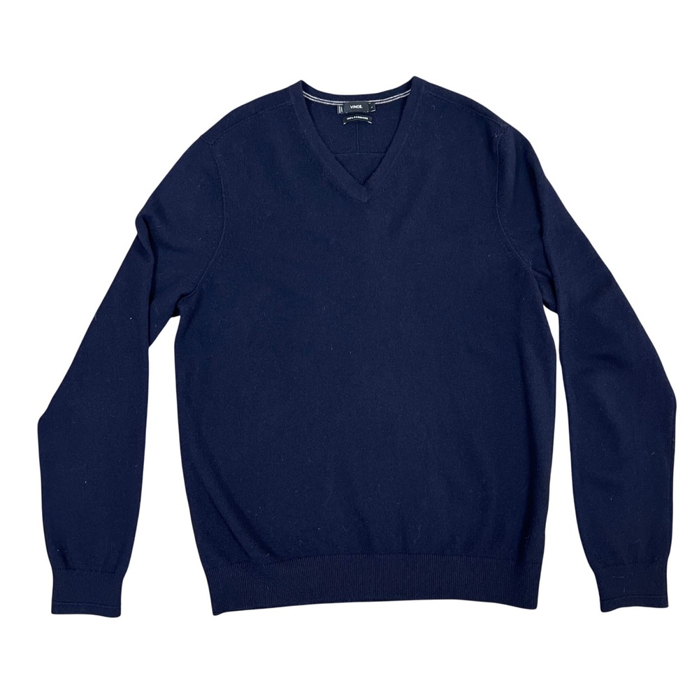 Vince Mens Navy Blue 100% Cashmere V-Neck Pullover Sweater M28346236 Large